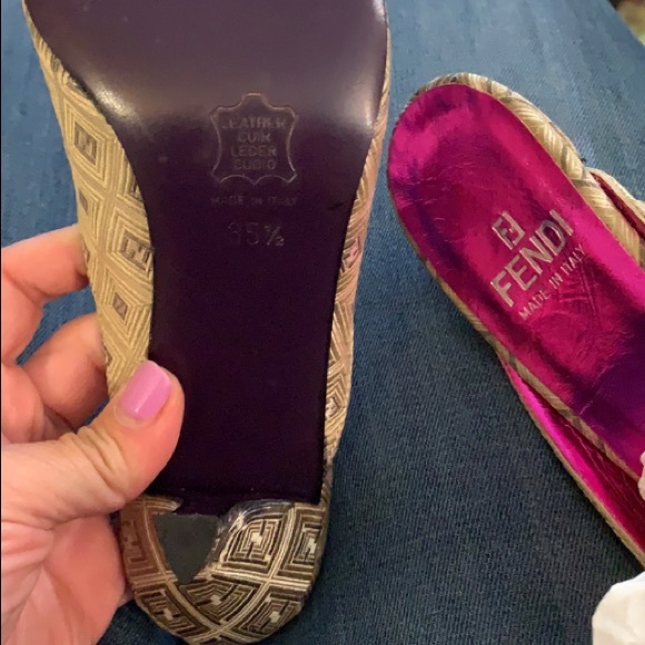 Fendi Zucca Slingback Mules Logo Pumps 35.5 - Picture 5 of 14